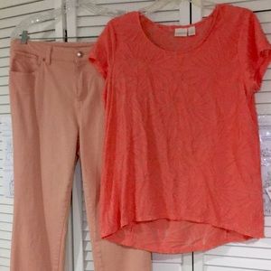 Chico’s coral blouse & pant set